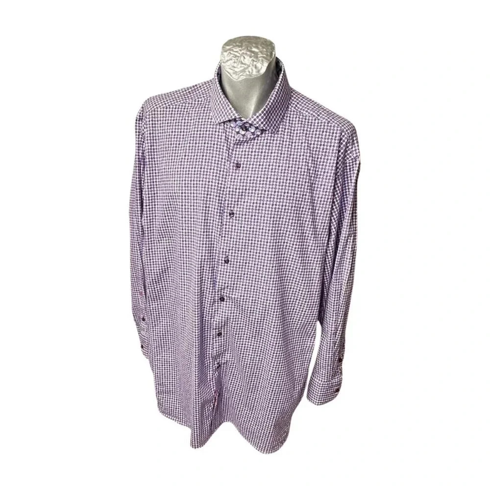Daniel Hechter Business Casual Circles Pink Purple Men Shirt  Sz 3XLT LS‎